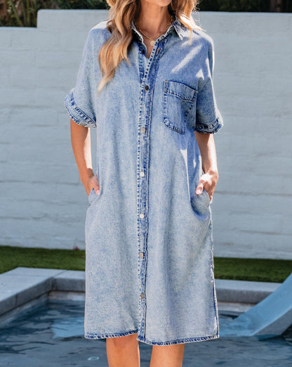 Chambray Acid Washed Shirt Dress