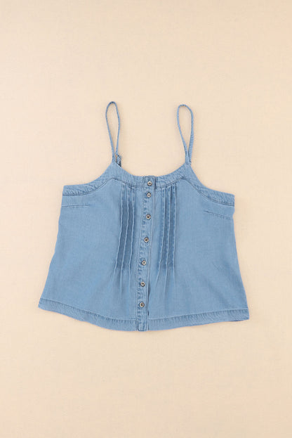 Denim Pleated Buttoned Tank Top