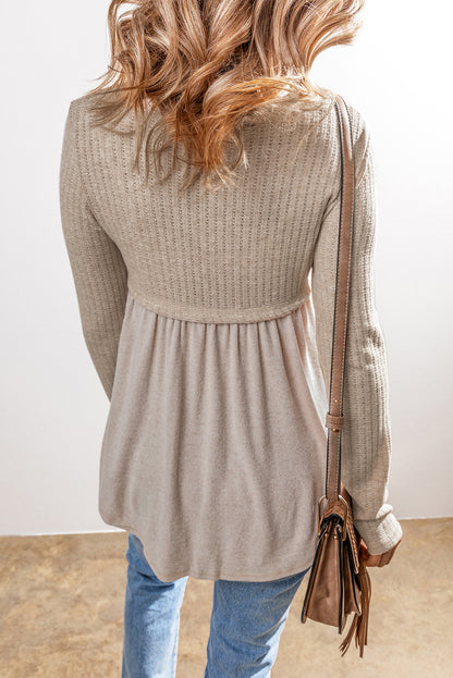 Texture Long Sleeve V-Neck Top