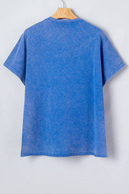 USA Star Patchwork Mineral Wash Notched Neck Tee