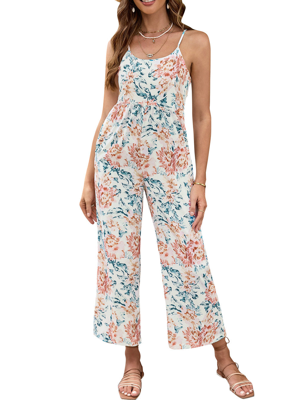 Floral Spaghetti Straps Wide Leg Jumpsuit