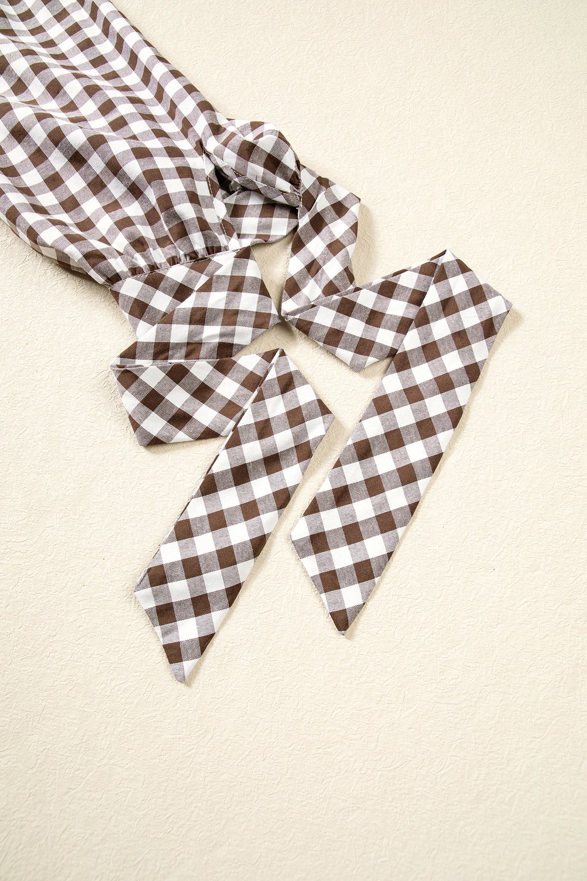 Gingham Bow Tie 3/4 Sleeve Button Down Shirt