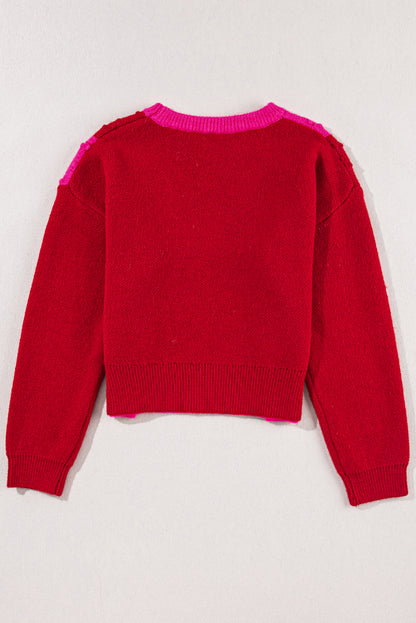 Valentine Checker Heart Textured Round Neck Sweater