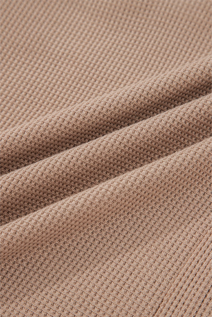 Stripe Plaid Patchwork Waffle Knit Henley Top