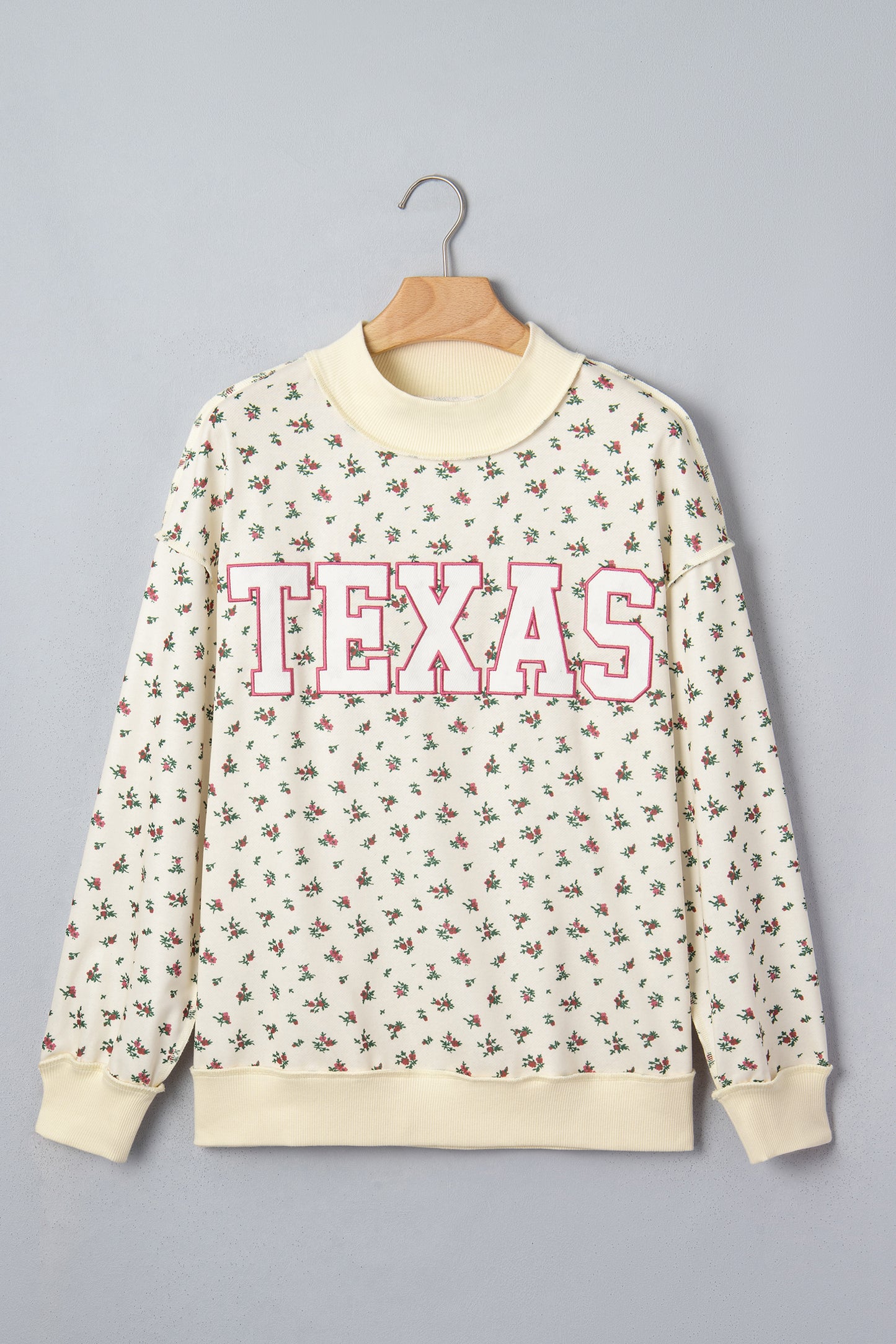 Plus Size TEXAS Embroidered Floral Mock Neck Sweatshirt