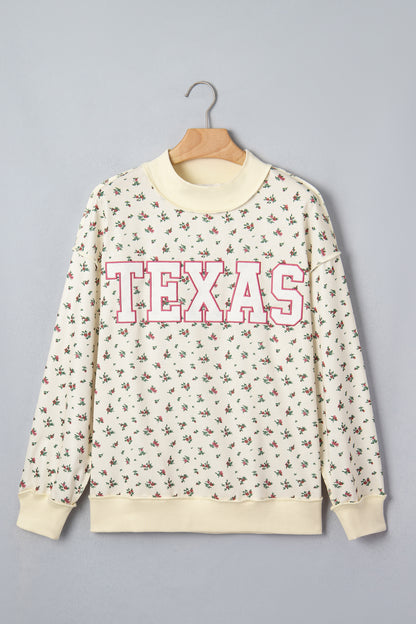 Plus Size TEXAS Embroidered Floral Mock Neck Sweatshirt
