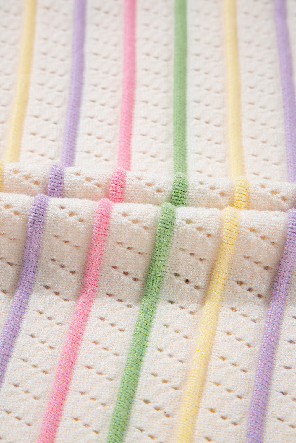 Stripe Eyelet Knit Ruffle Sleeve Sweater