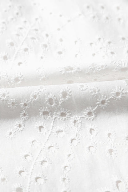 Floral Eyelet Embroidered Sleeveless Ruffle Hem Dress