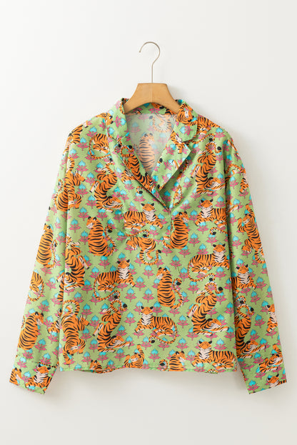 Tiger Floral Collared V-Neck Shirt