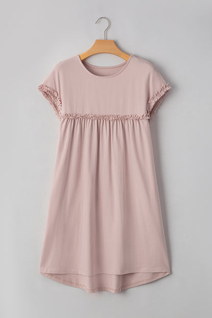 Solid Frilled Trim Short Sleeve Mini Dress