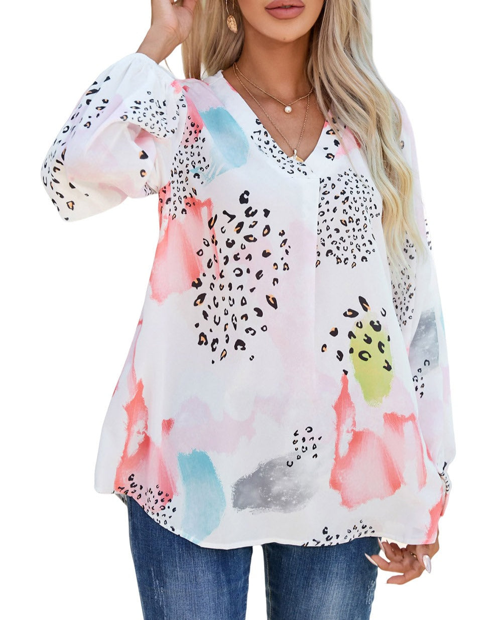 Abstract Leopard Long Sleeve Top