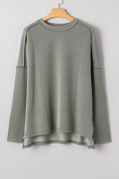 Solid Corded Knit Long Sleeve Top