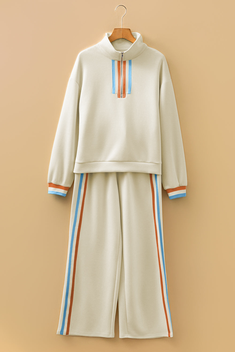 Stripe Patchwork Quarter-Zip Pullover and Pant Set