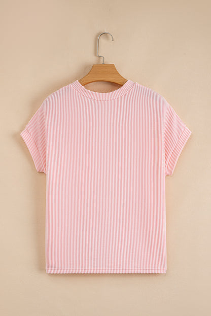 Colorblock Corded Knit Pocketed Crew Neck T-Shirt