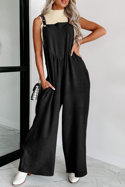 Buttoned Straps Wide Leg Jumpsuit