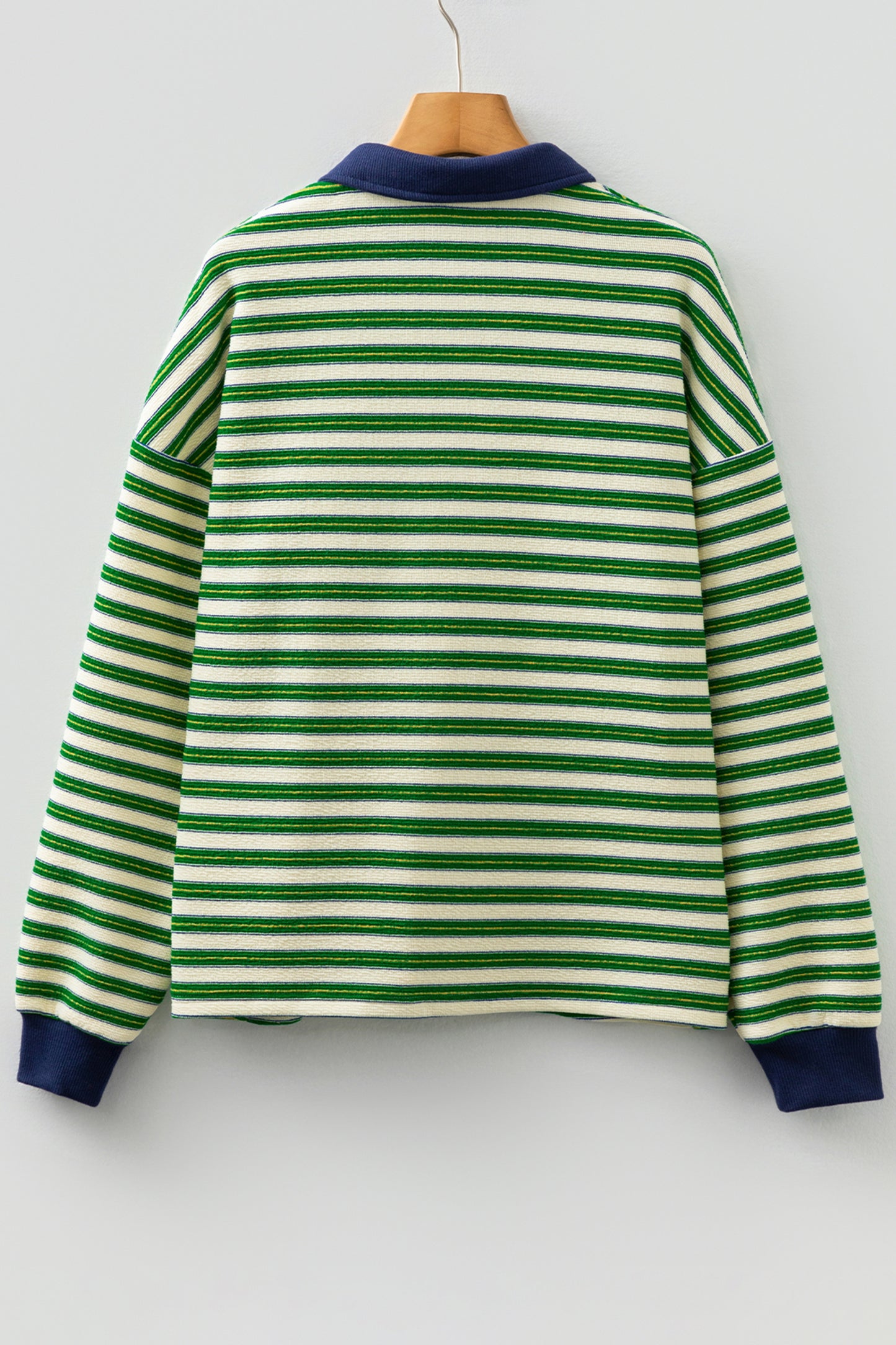 Stripe Contrast Zip Collared V-Neck Long Sleeve Top