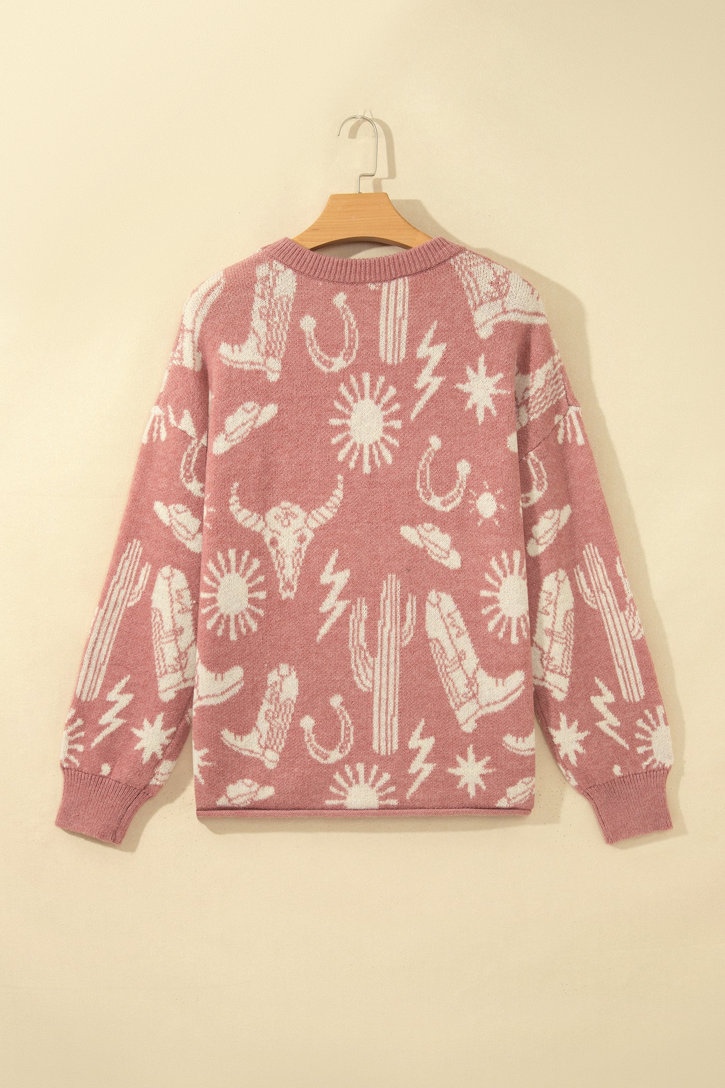 Western Drop Shoulder Long Sleeve Sweater