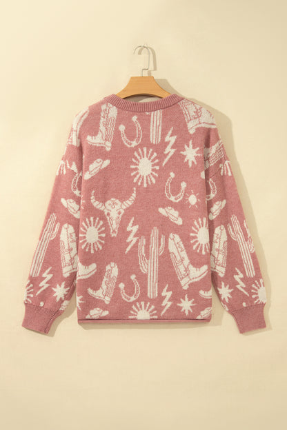 Western Drop Shoulder Long Sleeve Sweater