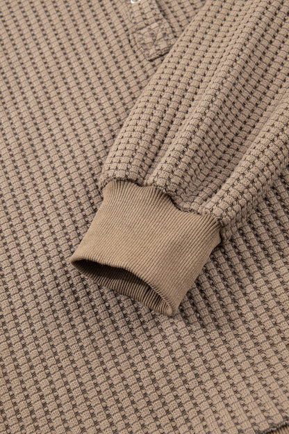 Solid Textured Knit Snap Button Collar Top