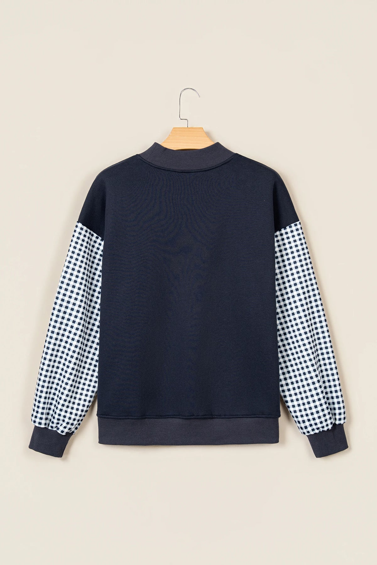 Gingham Colorblock Mock Neck Long Sleeve Sweatshirt