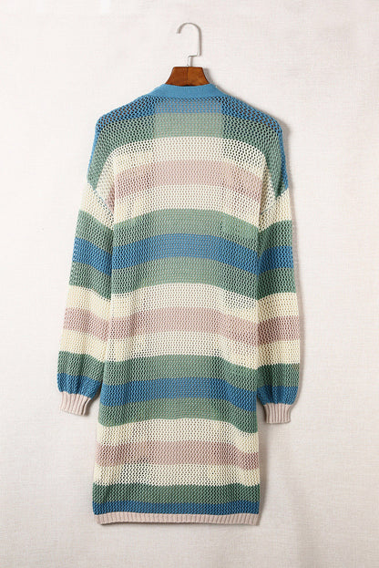 Stripe Colorblock Hollowed Knit Cardigan