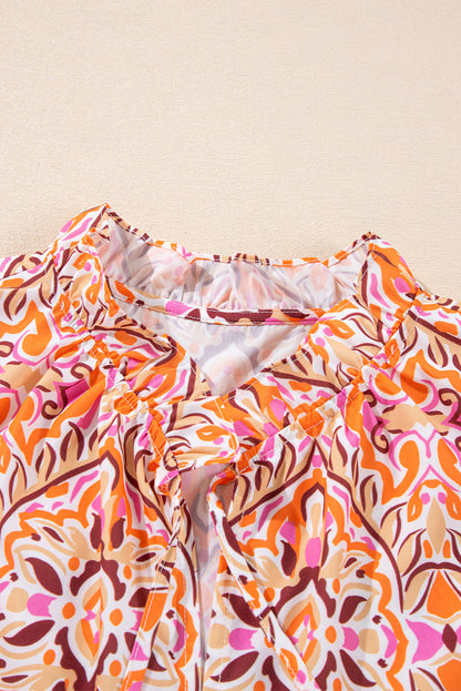 Abstract Long Sleeve Tied Neck Mini Dress