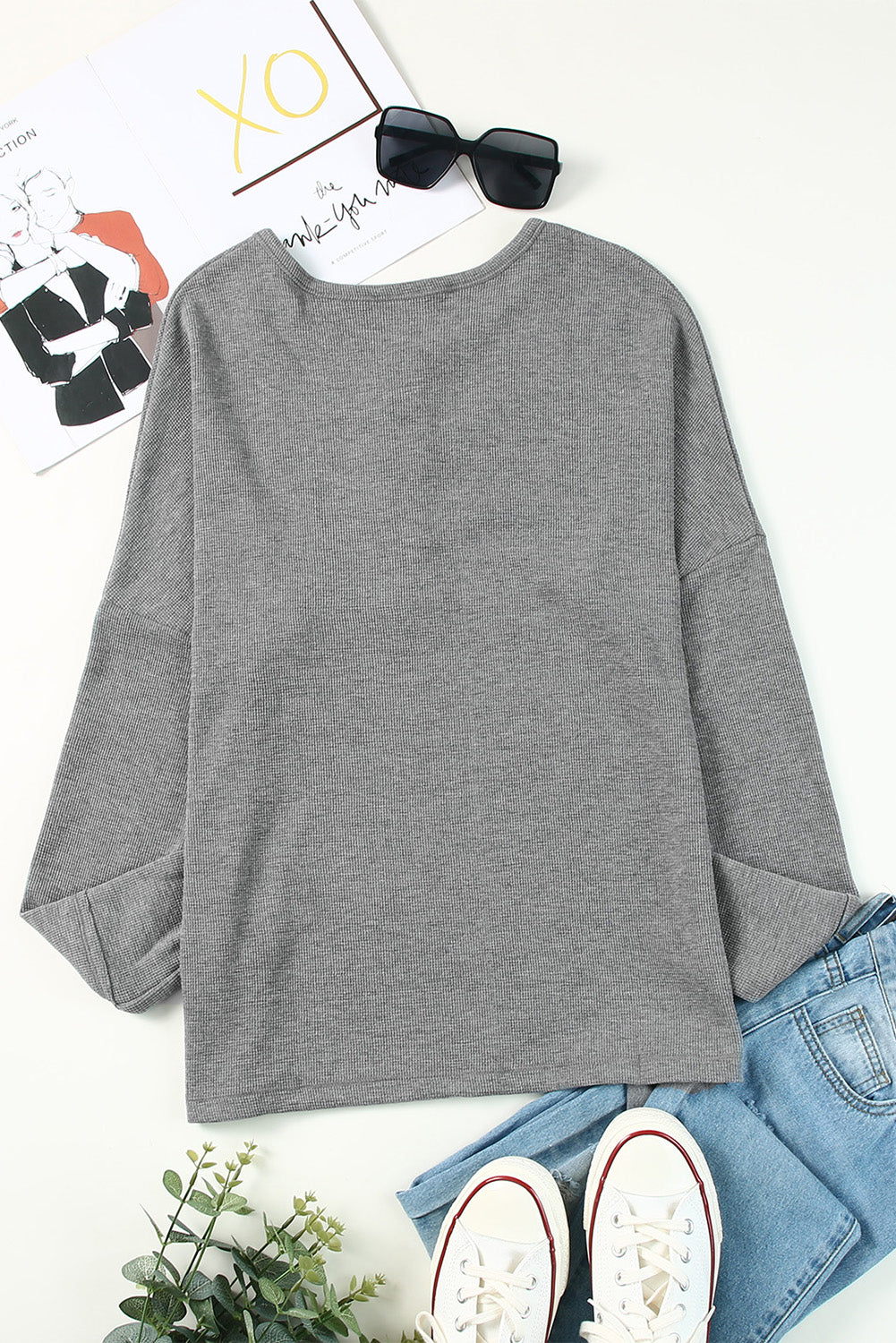 Waffle Henley Long Sleeve Top