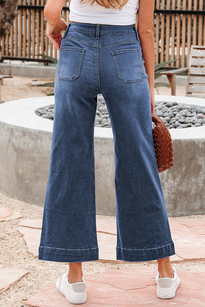 Denim High Rise Cropped Wide Leg Jeans