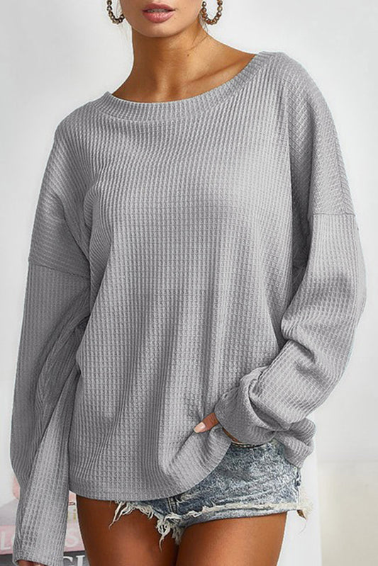 Ruching Waffle Long Sleeve Top