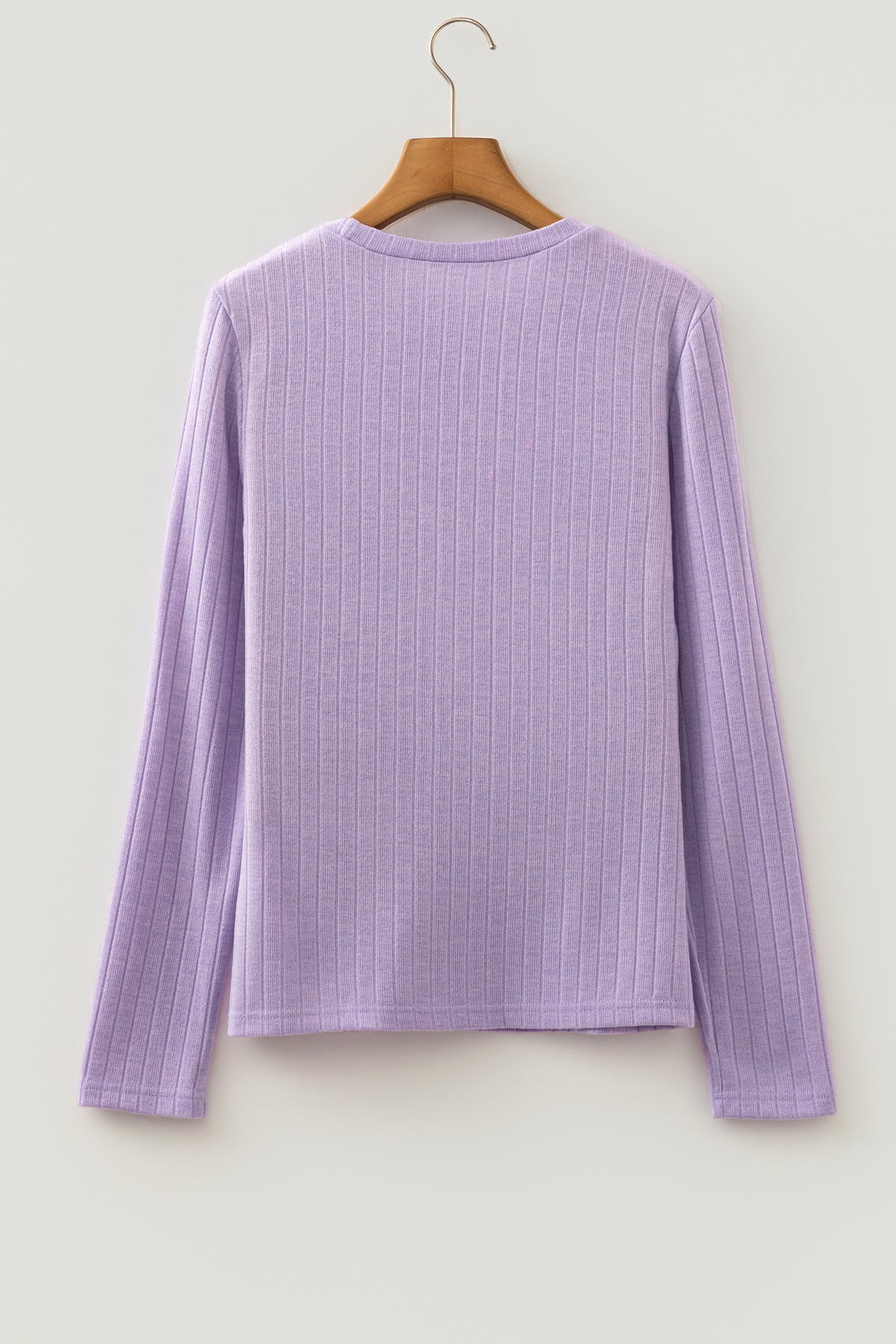 Solid Ribbed Knit Round Neck Long Sleeve Top