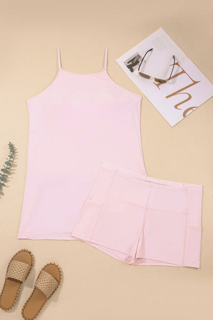 Plus Size Solid Sleeveless Dress & Shorts Set