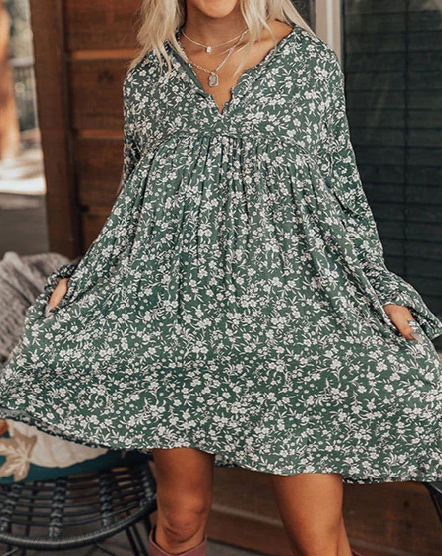 Floral Puff Sleeve Babydoll Dress