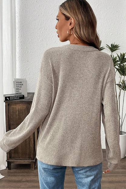 Plus Size Ribbed Knit Kangaroo Pocket Henley Top