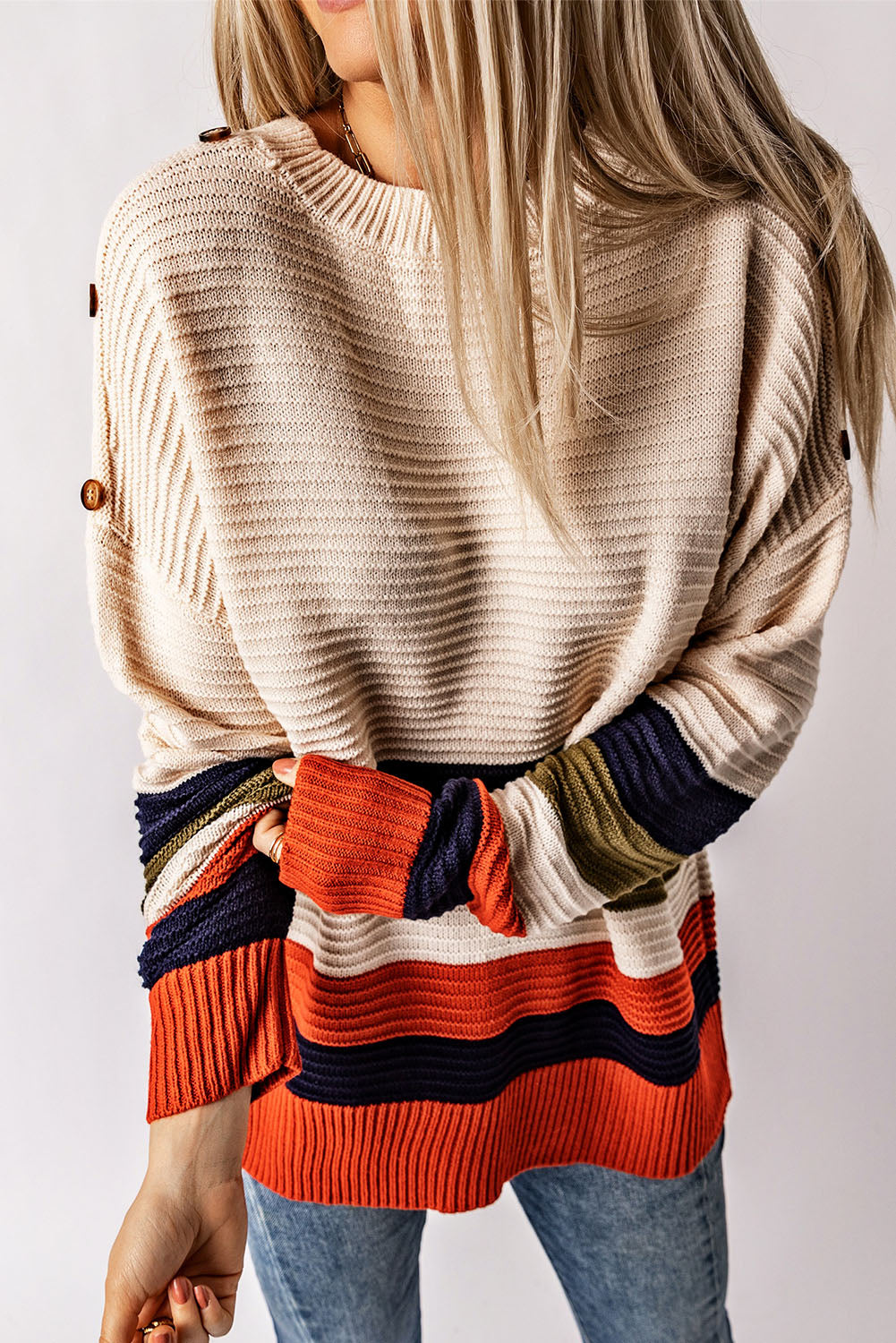 Stripe Buttoned Drop Shoulder Sweater