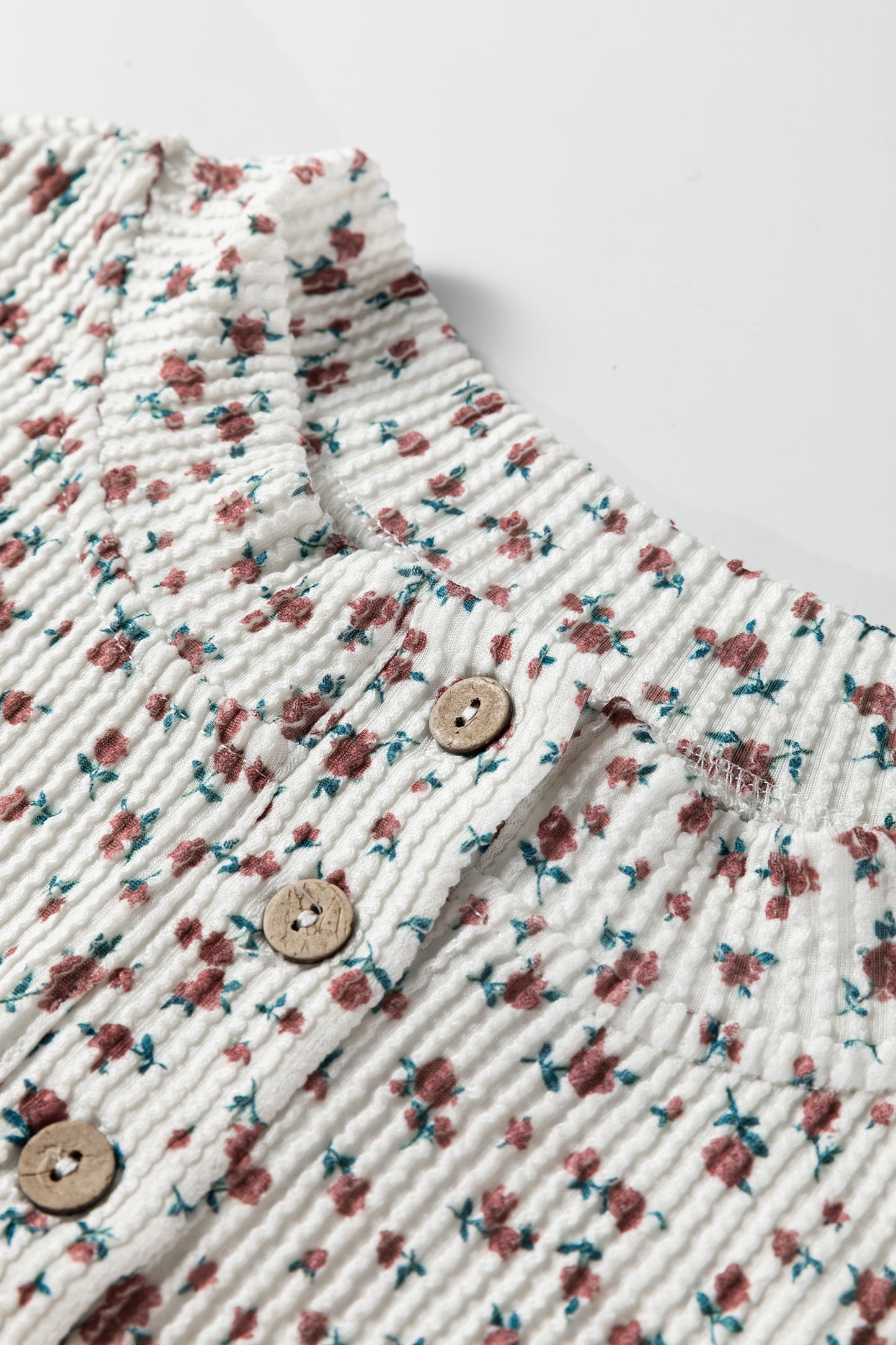 Floral Henley Top and  Drawstring Shorts Set