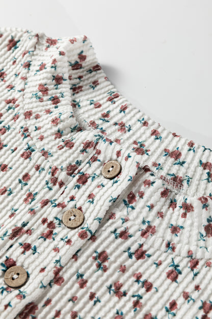 Floral Henley Top and  Drawstring Shorts Set