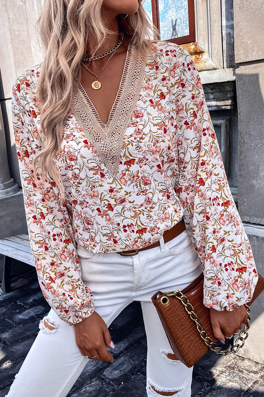 Floral Lace V-Neck Blouse