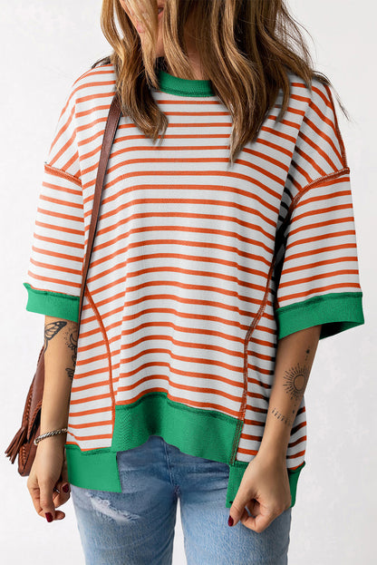 Stripe Contrast Trim Oversized T-Shirt