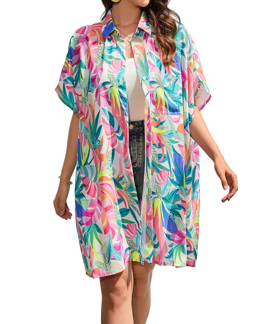 Floral Buttoned Beach Cover Up