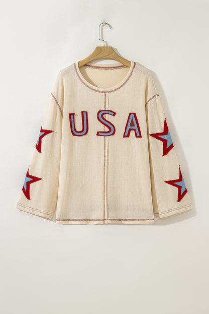 USA Star Contrast Patchwork Exposed Seam Top