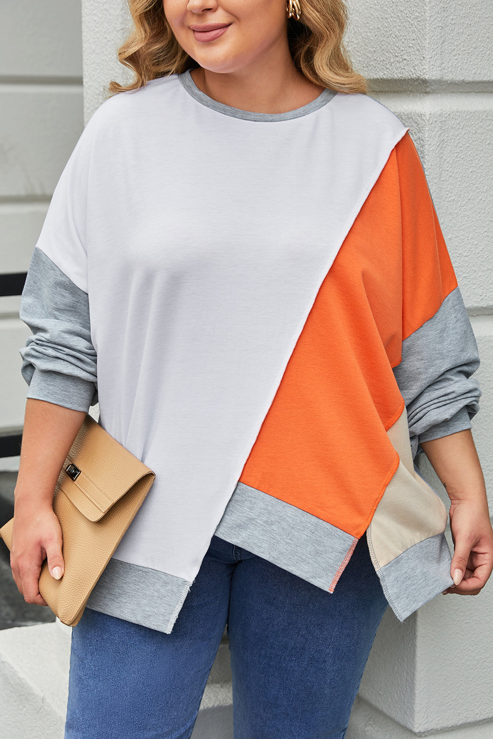 Colorblock Drop Shoulder Sweatshirt Plus Size