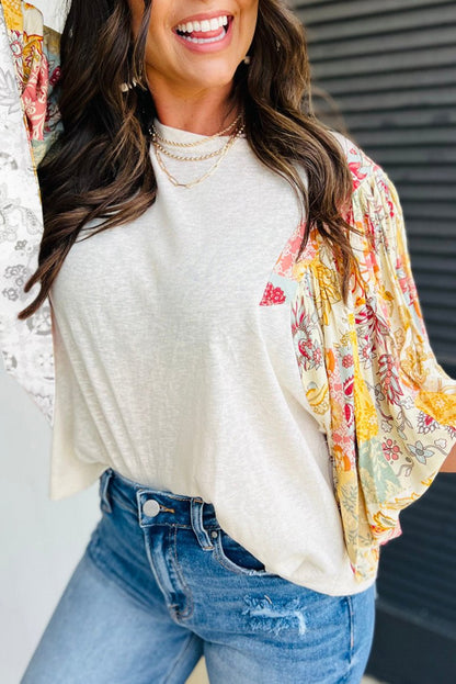 Floral Patchwork Batwing Sleeve Blouse