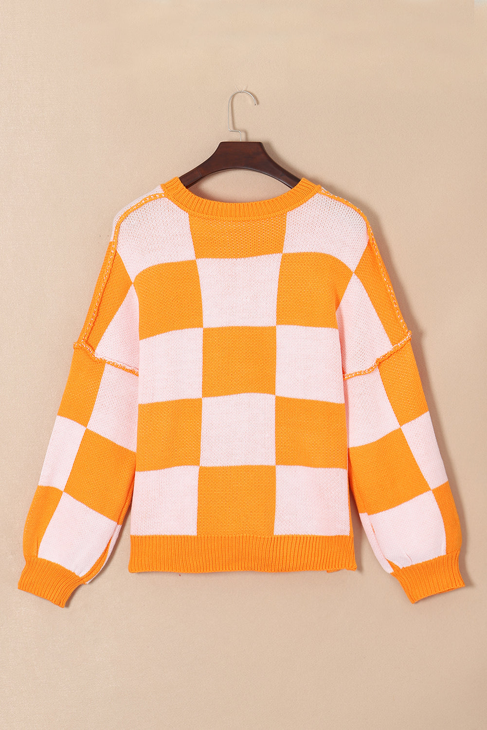 Checker Reverse Seam Crewneck Sweater