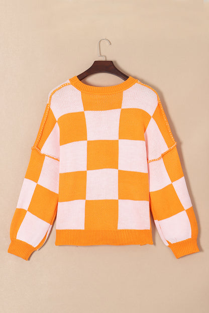 Checker Reverse Seam Crewneck Sweater