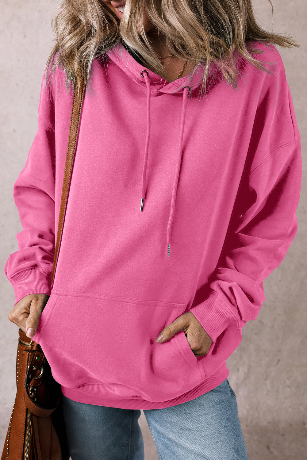 Fleece Lined Pocketed Drawstring Hoodie