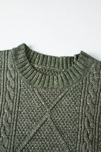 Solid Cable Knit Drop Shoulder Sweater Dress