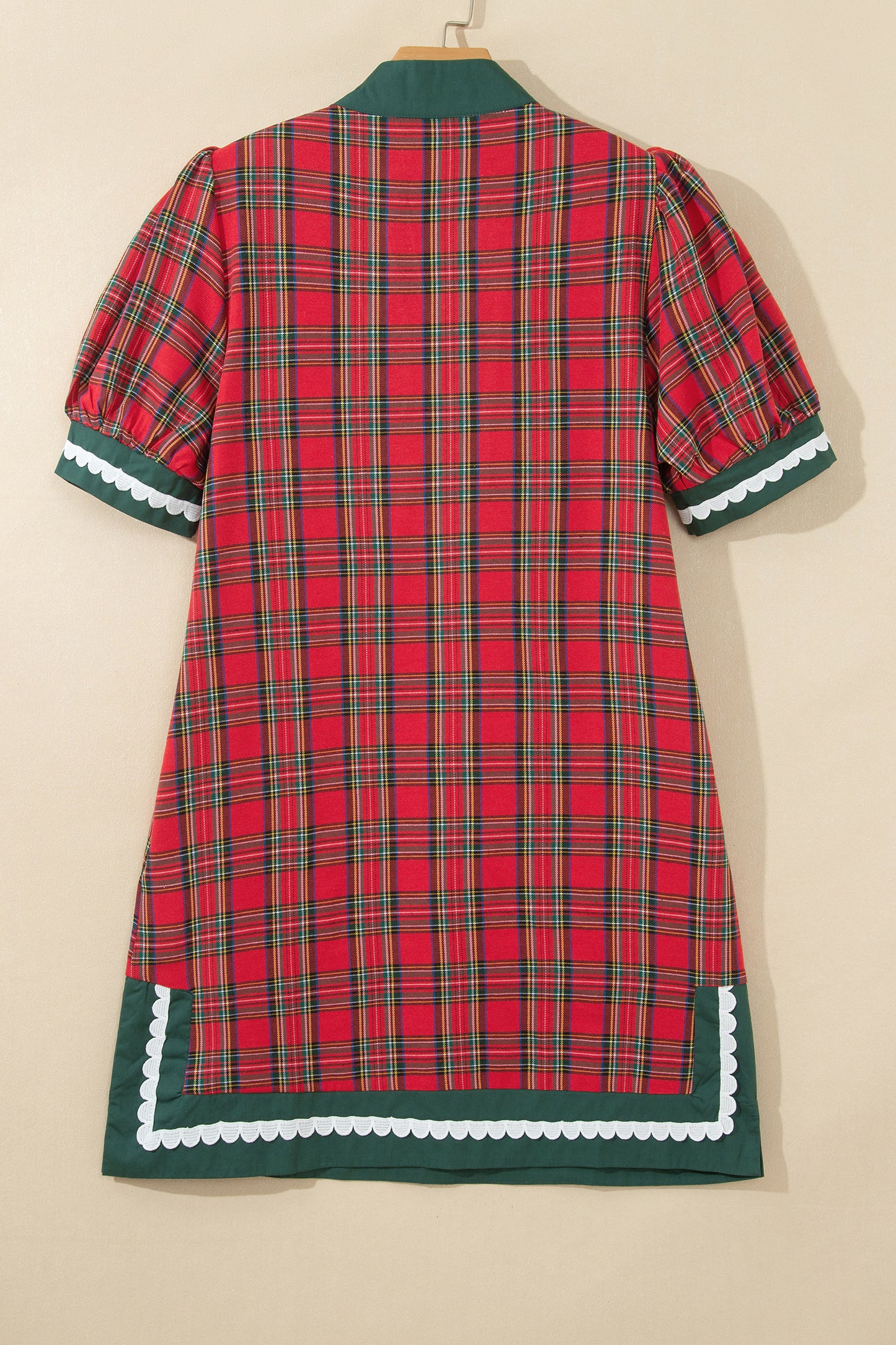 Plaid Contrast Trim Short Sleeve Mini Dress