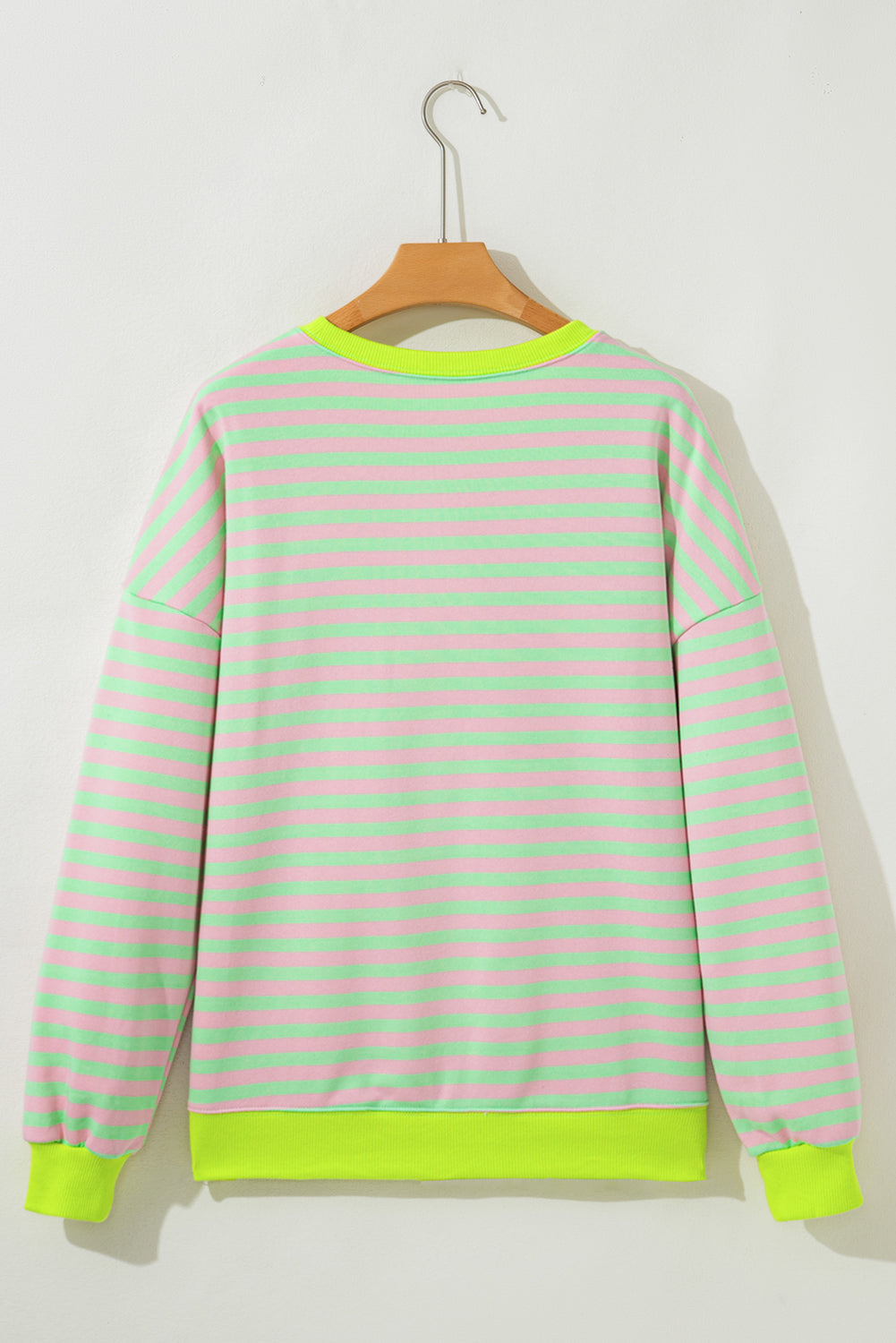 Stripe Contrast Ribbed Trim Cross Stitch Sweatshirt