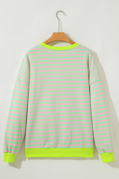Stripe Contrast Ribbed Trim Cross Stitch Sweatshirt