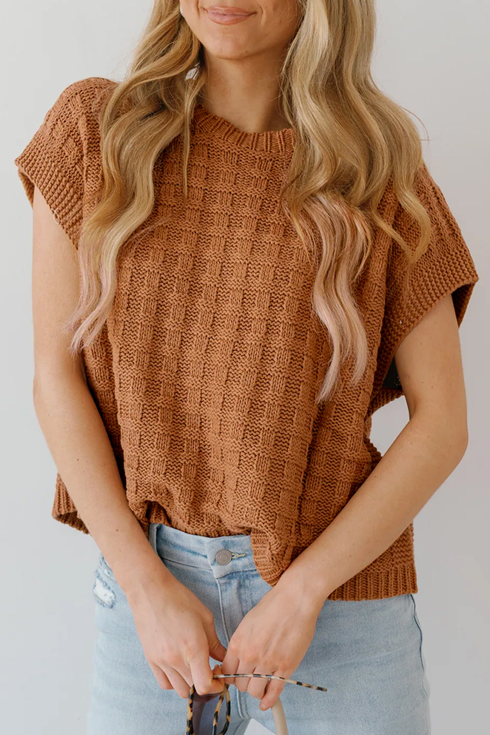 Textured Short Sleeve Sweater Top